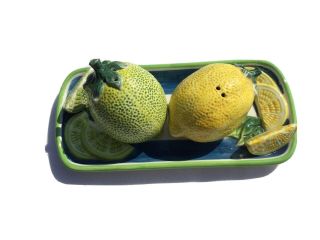 Bella Casa By Ganz Lemon And Lime Salt And Pepper On Tray Set,  Yellow And Green