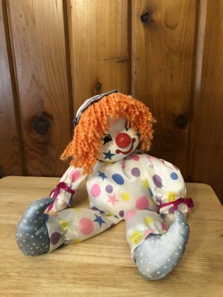 13” Vintage Music Box Clown Doll - Head Rotates Playing Song “it’s A Small World”