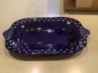 Longaberger Pottery Cobalt Blue Proudly American Eagle Stars Serving Platter 15 "
