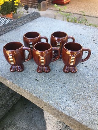 Scarce Rare Vintage Mccoy?? Set Of 5 Football Coffee Cup Mugs