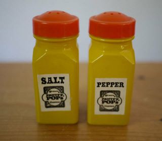 Vintage 70s Gemco Pantry Pops Colorful Yellow Orange Glass Salt & Pepper Shakers