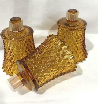 3 - Vtg Homco Home Interior Amber Glass Diamond Cut Votive Cup Candle Holder 8