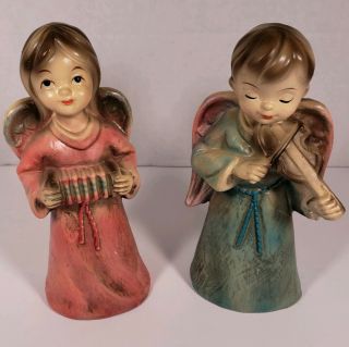 Vintage Set Of 2 Choir Christmas Angels With Instruments