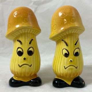 Vintage Angry Mushroom Anthropomorphic Salt & Pepper Shakers Japan