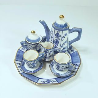 10 Piece Mini Blue And White Porcelain Tea Set Made In Thailand