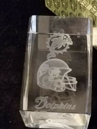 Nfl Miami Dolphins Crystal Laser 3d Etched Glass Block Engraved Paper Weight