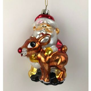 Christmas Ornament Rudolph Red Nosed Reindeer & Santa Claus Glass Nib Kurt Adler