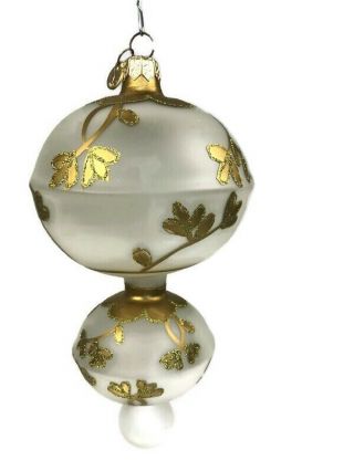Dept 56 Frosted Glass Gold Floral Glitter Double Finial Poland Ornament Rare