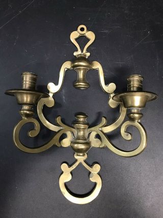 Vintage Antique Traditional Brass Wall Sconce Candle Holders Dual Arm 12” X 9”