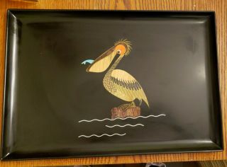Vintage Pelican Couroc Of Monterey Tray Wood Inlay Color Retro Decor