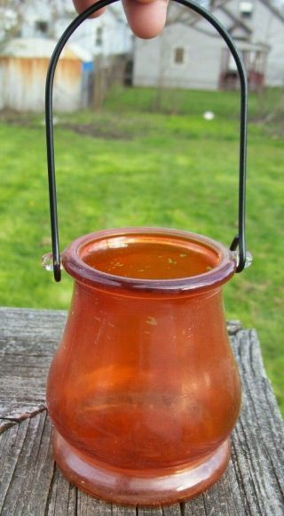Vintage Peach Orange Glass Lantern Votive Or Tealight Candle Holder