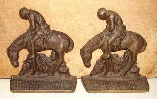 Pair Vintage End Of The Trail Indian On Horse Cast Iron Bookends
