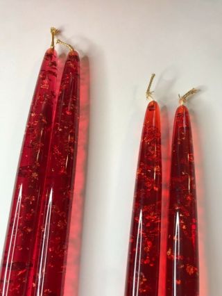Vintage Lucite Candles,  Red,  Set Of 4