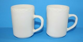 Vintage Set Of 2 Arcopal France White Coffee Cup Mugs Scalloped Band Design Euc