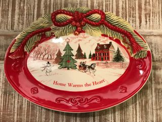 Fitz And Floyd " Home Warms The Heart " Sentiment Tray Holiday Country Scene