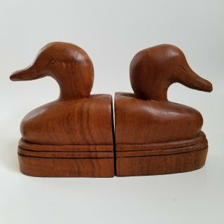 Vintage Carved Wooden Duck Mallard Head Bookends Norleans