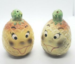 Vintage Anthropomorphic Happy Pineapple Heads Salt And Pepper Shakers Cute Fruit