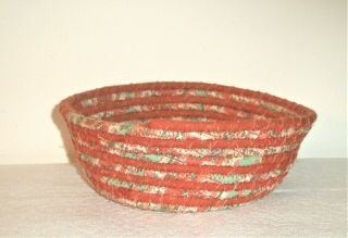 Vintage Handmade Rag Rug Cotton Fabric Basket