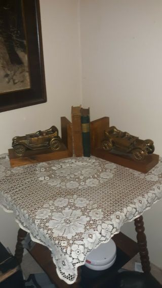 Old Vtg Brass Antique Car Bookends,  Heavy & In.  10 1/2 X 4 1/2