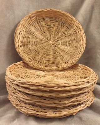 8 Vintage Wicker Round Picnic Paper Plate Holders Natural Color Wall Art Boho