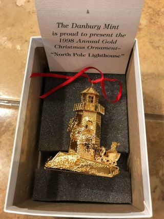 Danbury 1998 Gold Christmas Ornament North Pole Lighthouse Santa Vintage