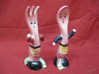 Vintage Japan Anthropomorphic Spoon & Fork Heads Salt And Pepper Shakers