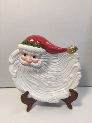 Omnibus Fitz And Floyd Delicate Hand Painted 1994 Santa Face Ceramic Tray Plate