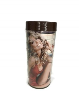 Vintage Farrah Fawcett Iconic Swimsuit Photo Plastic Coffee Cup Thermo - Serv 1976