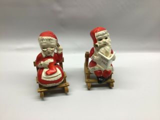 Vintage Christmas Santa Salt Pepper Mrs Claus Wood Rocking Chairs Japan