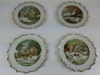 Currier And Ives The Old Homestead In Winter Collector Wall Plates (set4) Vintage