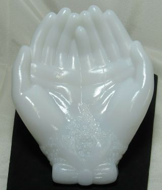 Vintage Avon Opaque White Milk Glass Praying Hands Soap Dish Ring Tray Flowers