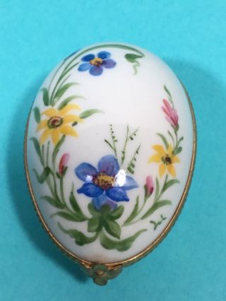 Fm Limoges France Floral Bird Egg Trinket Box Vintage Handpainted