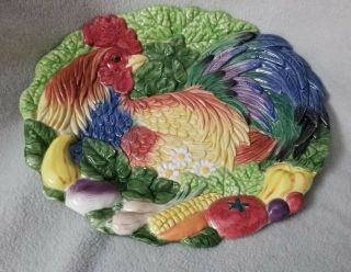 Vintage Fitz And Floyd Coq Du Village Rooster Wall Plate Serving Dish Veggies
