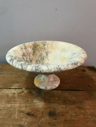 Vtg Marble Quartz Granite Stone Heavy Compote Footed Pedestal Small Bowl Dish
