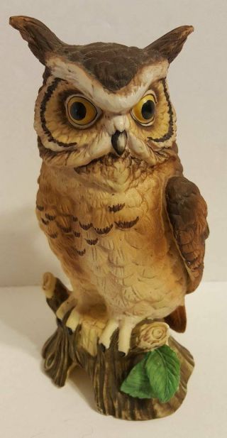 Vintage Lefton China Great Horned Owl Figurine With Sticker 02727 Hand Painted