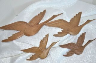 Vintage,  Mid - Century Modern Wooden Flying Geese (set Of 4)