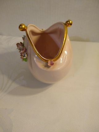 Vintage 1950’s LEFTON Hand - Painted Pink Porcelain PURSE PLANTER,  Vase 3
