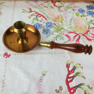 Solid Brass Taper Candlestick Holder Round Base Wood Handle Handle 7.  5 " India
