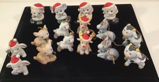 Vintage Set Of 12 Porcelain Christmas Ornaments Animal 4 Animals In Boots Homco