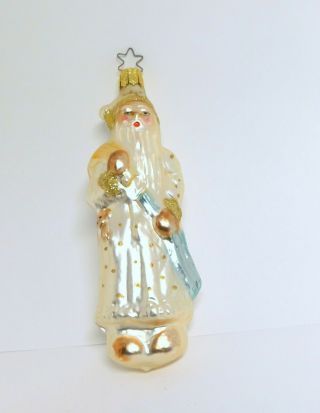 Vintage Old World Christmas Inge Glass White Gold Trimmed Santa Claus W/box 6 "