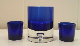 Set Of 3 Cobalt Blue Candle Votive Tealight Holders 2 Solid And 1 Thick Bottom