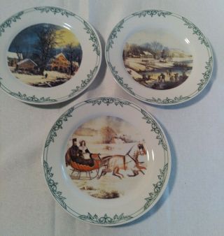 Vintage Set Of 3 2001 Currier And Ives Museum Of The City Of York Plates