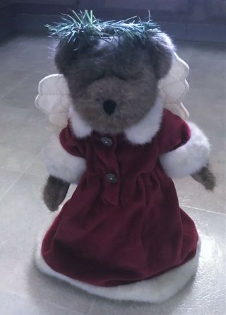 Boyds Bears Christmas Tree Topper Holly Beary Red Velvet Faux Fur Angel Bear