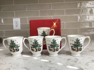 4 Vtg Nikko Happy Holidays Coffee Mugs Christmas Tree