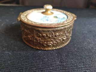 Vintage Made In France Brass And Porceleantrinket Box