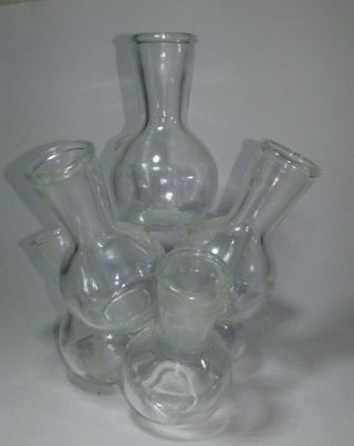Vintage Clear Glass 7 Bud Vase Cluster Flower Frog Floral Arranger