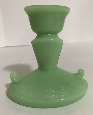 Jadeite Green Glass Candlestick Possibly Mckee Laurel Pattern