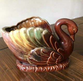 Vintage Glazed Ceramic Swan Planter Japan