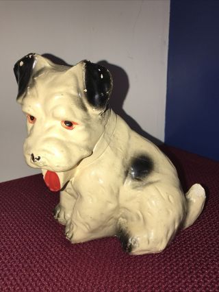 Vintage Chalkware Carnival Prize Dog Figurine Cute Black And White Dog
