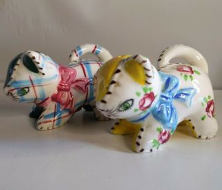 Vintage Norcrest Japan Blue And Pink Yellow Cat Salt And Pepper Shakers